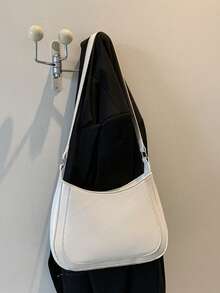 女士时尚纯色复古拼接单肩包，适合日常使用 - 白色 - 查看 1