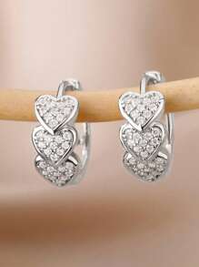 1 Par de lindos aretes de argolla con corazones de circonia cúbica para niñas, regalos para niñas para decoración diaria, joyería de fiesta y regalo de cumpleaños