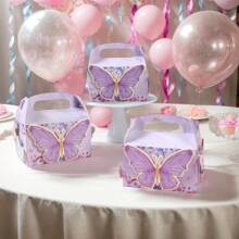 4 Stücke kreative lila Schmetterling Stil Geschenkbonbonboxen, pinkfarbenes Thema, Geburtstag Hochzeit, Familienevent Party Geschenkverpackung Süßigkeiten Boxen, um leicht eine süße und fröhliche Urlaubsstimmung zu schaffen