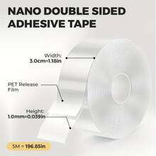 5m Double-Sided Tape, Extra Strong, 30mm, Nano Tape, Transparent Washable Fine Nano Tape, Removable Traceless Non-Slip Tape, Reusable Double-Sided Gel For Carpets, Removable Non-Marking, For Photo Wall, Posters, Carpet, Kitchen, Home.1pack