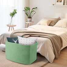 Large Green Baskets For Organizing, 23.6" X 17" X 12" Rectangle Blanket Holder Organizer, Kids Toy Storage Bins, Woven Rope Storage Basket, Green Home Decor Basket, Baby Nursery Storage - 青檸色 - 查看 10