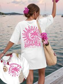 Plus-Size Letter-Printed Round Neck Casual Multi-Functional Short-Sleeved T-Shirt