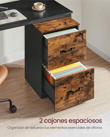 VASAGLE Archivador de 2 Cajones, Archivador con Cerradura, Soporte para Impresora, para Archivos de Tamaño A4 y Carta, Marrón Rústico MOFC061B01 - Marrón - Ver 2