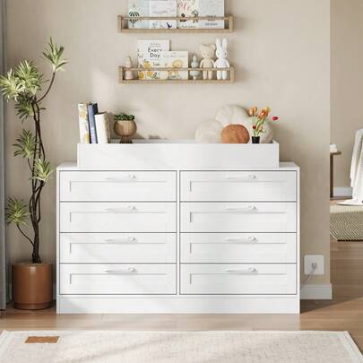 CuisinSmart Changing Table Dresser, Baby Nursery Dresser With 8 Drawers, Multi-Functional Baby Changing Table, Diaper Changing Station For Children's Room