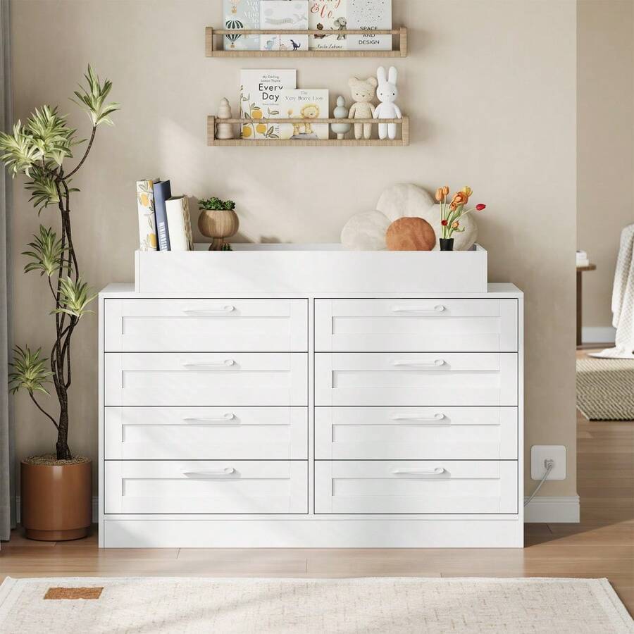 CuisinSmart Changing Table Dresser, Baby Nursery Dresser With 8 Drawers, Multi-Functional Baby Changing Table, Diaper Changing Station For Children's Room - trắng - Xem 1