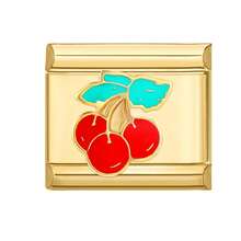 1件套模块化串珠手链，配有花朵、爱心、樱桃、足球吊坠，DIY油滴设计，不锈钢材质，适合作为派对/节日礼物送给朋友/情侣，吊坠造型时尚