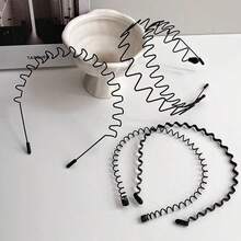 3 件金属头带波浪发带弹簧发箍运动时尚发带男女通用黑色弹力防滑简约头饰配饰男士金属发带头箍女式发带男式中性黑色波浪弹簧户外运动头带男士发带箍夹女式配饰简约弹力防滑头带头饰 - 黑色 - 查看 1