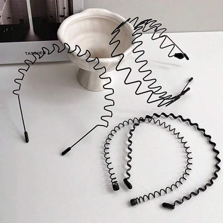 3 件金属头带波浪发带弹簧发箍运动时尚发带男女通用黑色弹力防滑简约头饰配饰男士金属发带头箍女式发带男式中性黑色波浪弹簧户外运动头带男士发带箍夹女式配饰简约弹力防滑头带头饰 - 黑色 - 查看 1