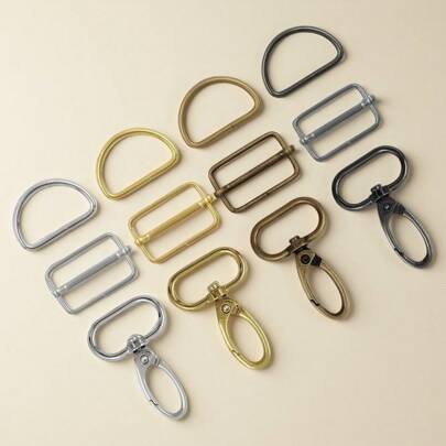 15pcs/Set 15-38mm Mixed Color Metal Belt Buckle Set, D-Ring Buckle, Rectangular Sliding Adjustment Buckle, Rotating Hook Buckle For DIY Pet Collars Handbags And Sewing Crafts