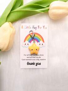 1pc/2pcs/5pcs Cute Smiling Face And Star Hugging Thank You Card Keychain, Suitable For Teachers, Friends, Birthdays, As Well As Thanksgiving, Back To School Occasions Car Accessories Goth Y2k