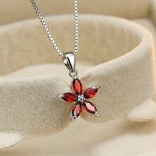 One Sweet Five-Petal Flower Blue Horse Eye Shaped Synthetic Zirconia Necklace Engagement Wedding Necklace Daily Jewelry Valentines - Pendant Necklace - View 12