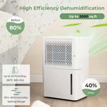 32 Pint Dehumidifier 2000 Sq. Ft Portable With 3 Modes & 24H Timer Home Basement