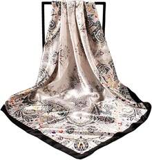 35 Inches Silk Head Scarf-Satin Hair Scarves Silk Bandana Scarf Headscarf For Women's Fashion Scarveshalloween - 大花腰果 - 黑色 - 查看 5