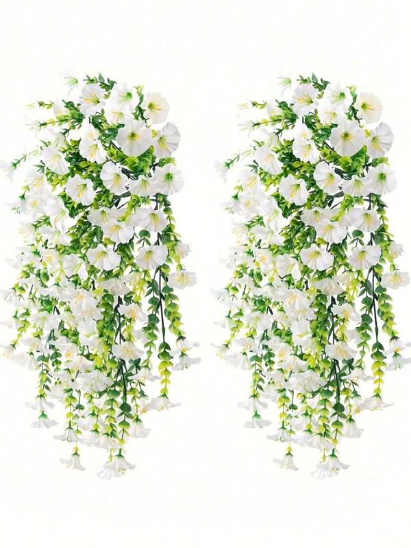 2/4pcs Artificial Hanging Flowers, White Bindweed, Suitable For Autumn Decoration, Wedding, Home, Office, And Garden, Artificial Flowers With Eucalyptus Leaves, UV Resistant Realistic Hanging Plants, Applicable For Thanksgiving Decoration, Wedding Arch, Wall, Garden, Bedroom, Office, And Party Decoration