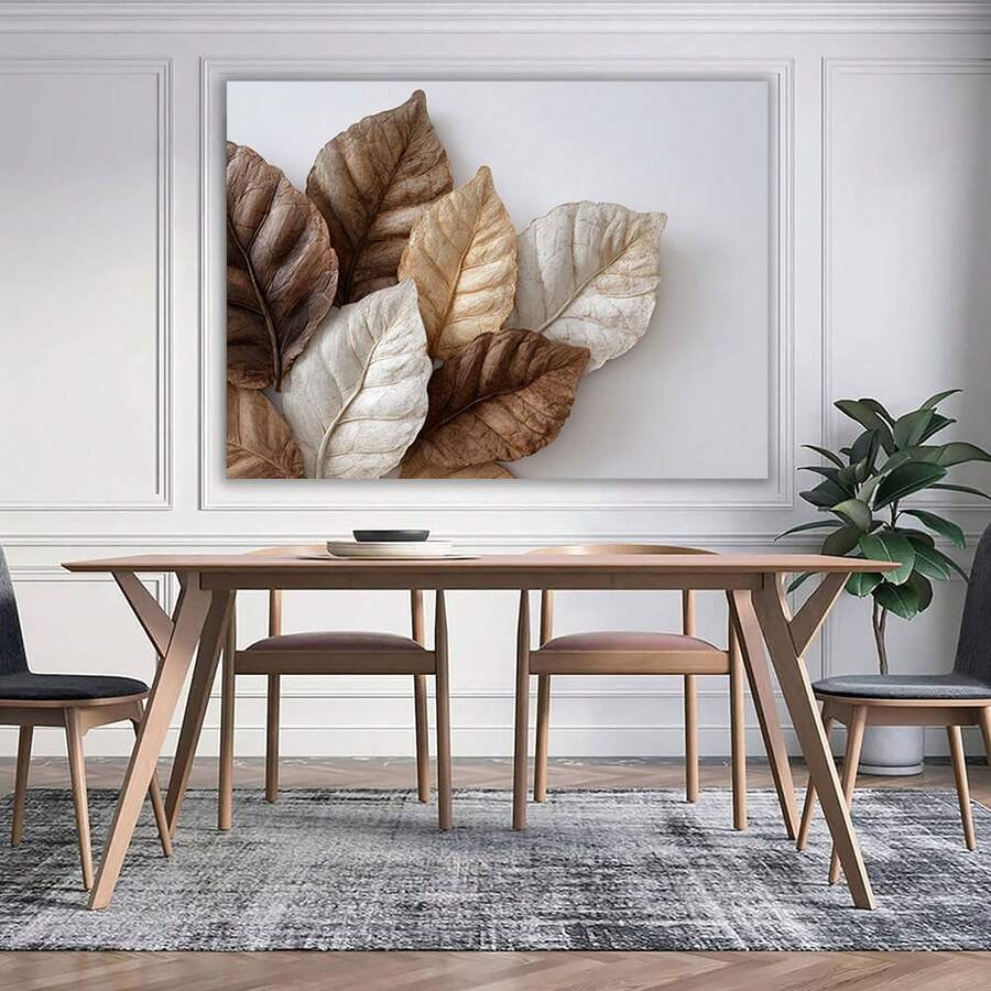 Large Leaf Canvas Wall Art Printing -1pc With Framed, Decorated With Frames On Living Room And Bedroom Walls - 棕色 - 查看 1