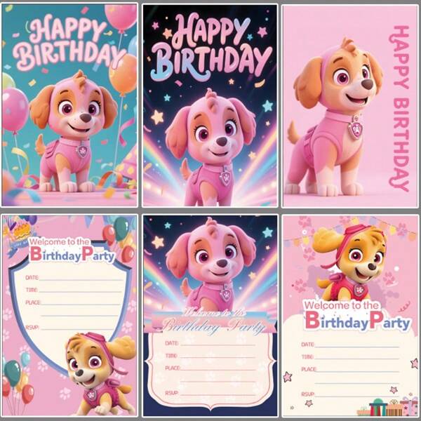 Paw Patrol طقم بطاقات دعوة لحفل عيد ميلاد ، بطاقات تهنئة بركة للكلب في حفل تياتيان ذا باترول الوردية