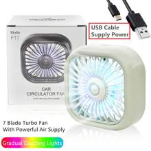 1 pieza Ventilador de salida de aire del coche con ajuste USB, ventilador turbo de 7 aspas de gran potencia con luz atmosférica de color degradado, bajo nivel de ruido y función múltiple, mini ventilador de refrigeración interior para el automóvil
