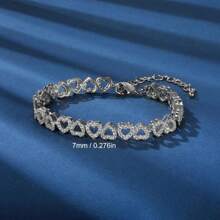 1 X Luxury Zirconia Heart To Heart Shape Silver Plated Bridal Bracelet