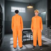 1pc Unisex Orange Solid Color Prisoner Costume Jumpsuit, Suitable For Theme Party, Role-Playing, Events, Casual Home & Daily Wear - Orange - View 3