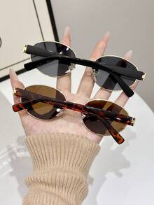 2 件装女士金属椭圆形全框猎豹印花有色镜片街头风格百搭最佳朋友风格复古眼镜组合适合度假装、婚礼、音乐节、街头摄影配件椭圆形女士时尚眼镜墨镜