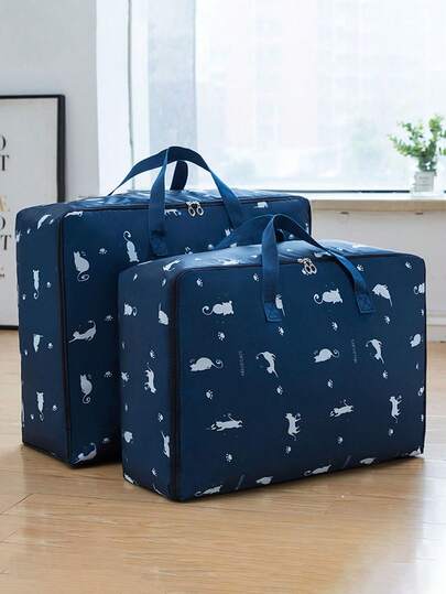 1pc Cat Pattern, Rocket Pattern, Small Fish Pattern Quilt Storage Bag With Large Capacity, Waterproof And Moisture-Proof, Organizing And Packing Clothes, Luggage Bags For Moving, And Quilt Bags