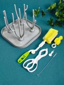 Flaschenbürste, Strohhalmbürste, Saugerflaschenbürste, Lüftungsnadel, Flaschenclip, Baby-Flasche & Sauger Reinigungsset, wahlweise 1 Stück/2 Stück/6 Stück Packung; Baby-Flasche Abtropfständer mit Abtropfschale, abnehmbares Ständerdesign, Abtropfgestell (ohne Flaschen & Sauger)