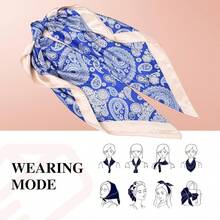 35 Inches Silk Head Scarf-Satin Hair Scarves Silk Bandana Scarf Headscarf For Women's Fashion Scarveshalloween - 中腰果 - 藍色 - 查看 10