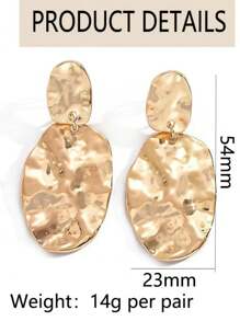 1 Pair Metal Textured Oval Layered Vintage Modern Geometric Drop Earrings, Exaggerated Design, Lightweight Luxury Accessories, Metal Texture