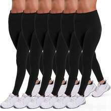 Active Club 6-Pack Fleece Lined Leggings For Women, High-Waisted Women's Leggings With Wide Waistband And Fleece Lining - 黑色 - 查看 1
