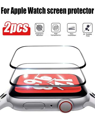 2pcs Bubble-Free Watch Screen Protection Film Compatible With Apple Watch Gift For Birthday, Family, Friends Watch Screen Protector, Watch Cover, Watch Accessories Waterproof Shockproof Anti-Fall Anti-Fall Scratch Resistant Anti-Fingerprint Full Cover