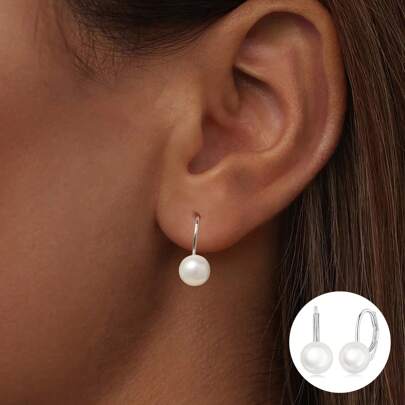bamoer 1 PAIRE de boucles d'oreilles créoles en argent sterling 925 avec perles d'eau douce. Boucles d'oreilles simples plaquées or blanc pour femmes élégantes. Bijoux de haute qualité.