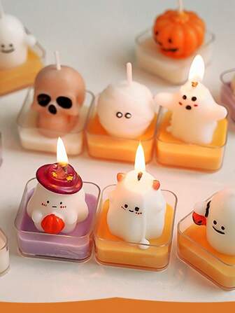 1 Halloween-kaars met 8 stijlen, rookvrije en geurende theekaars voor decoratie, feesten, spoken, heksen, skeletten, lantaarns, pompoenen