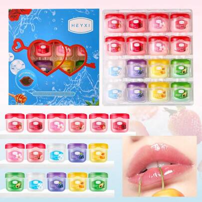 Juego de 16 piezas de bálsamo labial para hidratación, cuidado de labios agrietados, para uso diurno y nocturno, mascarilla labial tamaño familiar, regalo de Navidad y San Valentín, sin alcohol, apto para todo tipo de piel