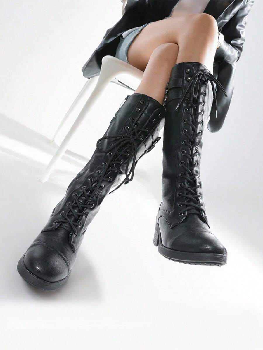 Women's Camel Faux Leather Pu Knee High Riding Combat Boots