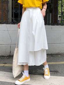 法国时尚女装新款度假风独特不对称半身裙，宽松韩版A字高腰百褶裙，优雅半身裙