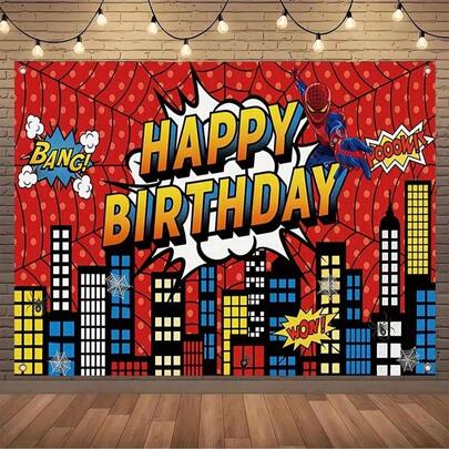 蜘蛛主题派对背景横幅，适合生日庆祝和家居装饰，适合卧室、客厅、宿舍和户外使用
