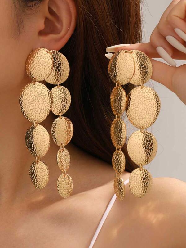 Exaggerated Geometric Texture Oval Fashionable Metal Long Ladies' Earrings/A Gift Suitable For Ladies