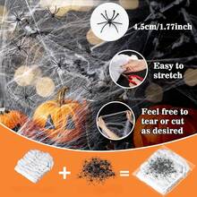 Pânză de păianjen de Halloween 20g/100g/240g/400g - 60/320/780/1400 mp, Vine cu 20/50/100 păianjeni falși, 4 dimensiuni de pânze de păianjen super elastice din care puteți alege, Pânză de păianjen albă extensibilă DIY, perfectă pentru decorarea grădinii de Halloween, curții, casei bântuite, petrecerii, decorațiuni de Crăciun pentru casă, cadouri de Crăciun, decor de Crăciun. - alb - Vizualizare 6