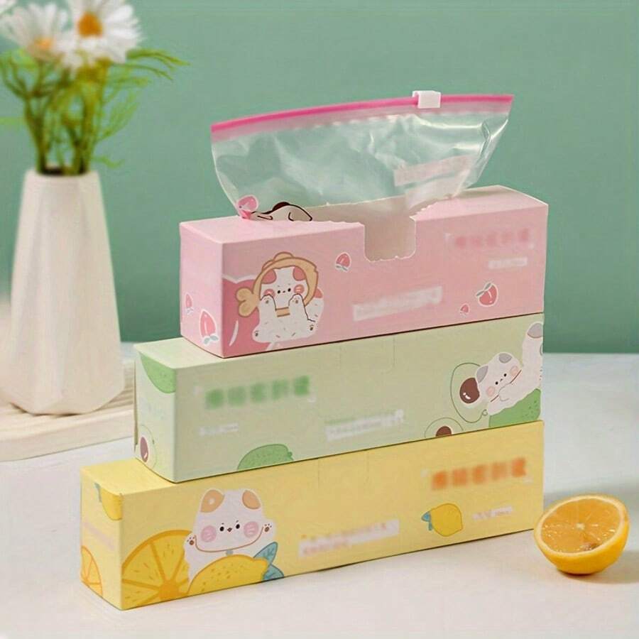 10/15/20-Pack Cute Cartoon Zipper Seal Bags | Reusable Self-Sealing Food Storage Bags | Thickened Airtight Freezer Bags For Fridge & Home Use | Freshness Preservation Pouches