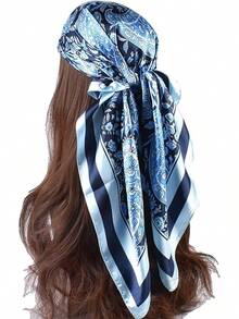 35 Inches Silk Head Scarf-Satin Hair Scarves Silk Bandana Scarf Headscarf For Women's Fashion Scarveshalloween - 藍大腰果 - 查看 4