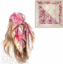 35 Inches Silk Head Scarf-Satin Hair Scarves Silk Bandana Scarf Headscarf For Women's Fashion Scarveshalloween - 棕粉色拼接腰果 - 查看 12