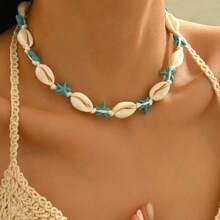 Collar tejido a mano con estrella de mar de la serie Natural de concha marina de estilo bohemio para mujer
