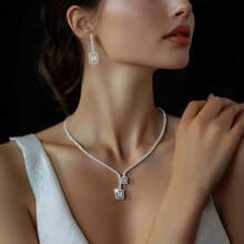 1 Set Versatile Cubic Zirconia Square Jewelry Set, Suitable For Women's Daily Wear - Silver - View 3