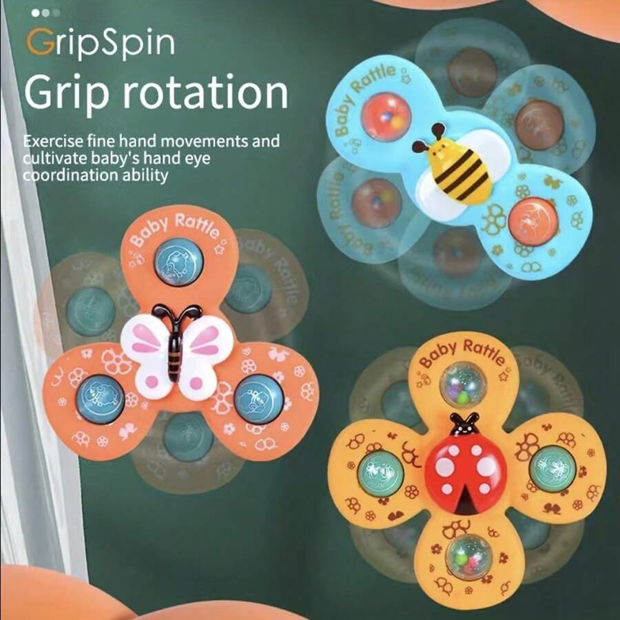 Baby & Toddler Cartoon Suction Cup Rotating Spinning Top Rattle Toy, Teething, Developmental, 1-3 Years Old, 6 Months+ (Random Color) - Multicolor - View 1