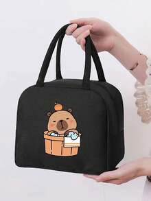 1 件，创意水豚图案印花隔热便当袋，可重复使用的大容量午餐盒袋，适合办公室工作人员和旅行返校学校用品袋女士午餐袋冷藏袋野餐配件学校配件学校午餐盒 - 彩色 - 查看 10