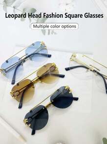 1 pezzo Occhiali alla moda con montatura quadrata e stampa leopardata per uomo, accessorio personalizzato e stiloso per uscite, guida, feste ed eventi, occhiali da uomo senza montatura