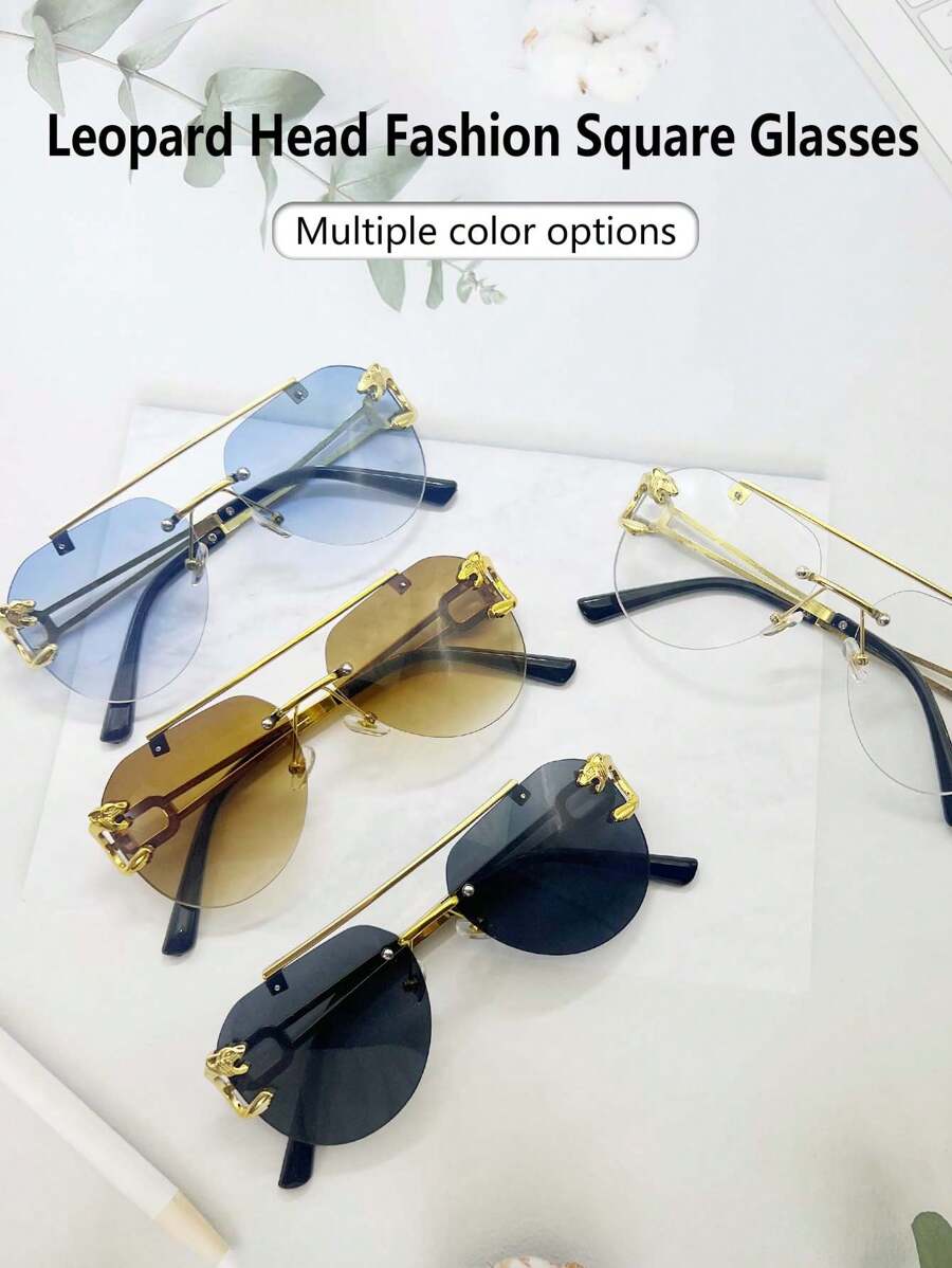 1 pezzo Occhiali alla moda con montatura quadrata e stampa leopardata per uomo, accessorio personalizzato e stiloso per uscite, guida, feste ed eventi, occhiali da uomo senza montatura