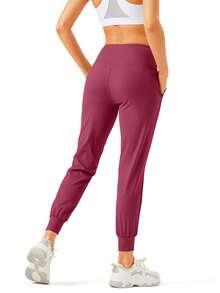 2 Piece Set Women's Lightweight Joggers Workout Leggings Workout Yoga Running Travel Gym Stretchy Pockets - đỏ tía đen - Xem 3