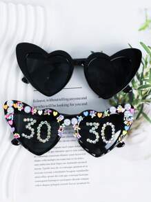 Perle Herz-förmige Geburtstagsgläser für Damen - 18., 21., 30., 40., 50. Geburtstag, Hochzeitsgeschenk Accessoire, Party Dekoration, Foto Accessoire, Mode Brille