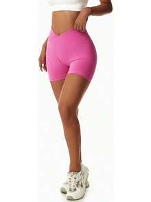 Women's Workout Gym Shorts Booty V Spandex Yoga Biker Shorts Scrunch Butt High Waisted Athletic LeggingsA Valentine's Day DA7V - Rose - 查看 4